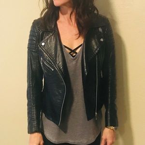 Black Leather-Like Moto Jacket